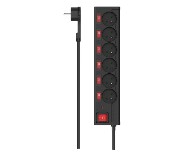 Hama Listwa przeciwprzepięciowa - 6 gniazd, 1,4m, osobne włącznik - 1177341 - zdjęcie